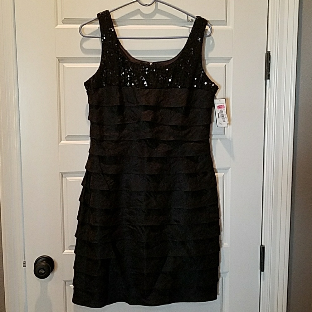 Black sequin and layered cocktail dress